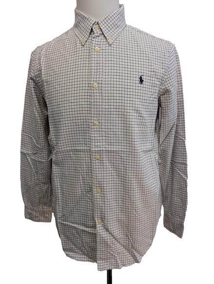 Ralph Lauren Chemise Homme M/L Rose Blanc Carreaux Gingham Manches Longues Custo