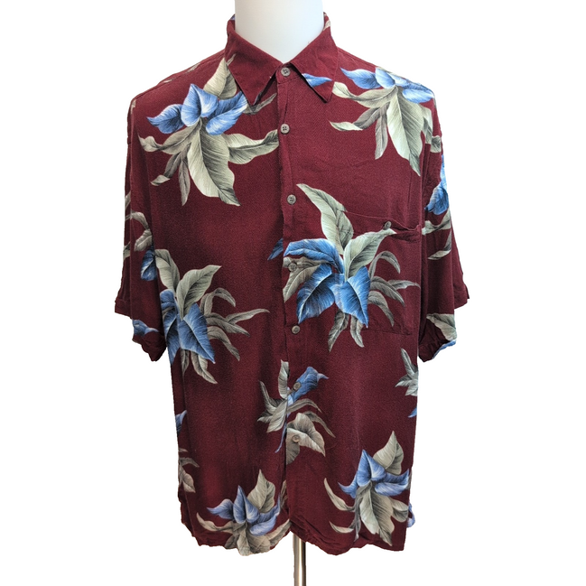 Chemise Hawaïenne Campia Moda XL Bordeaux Feuillage Rayonne Made in Korea