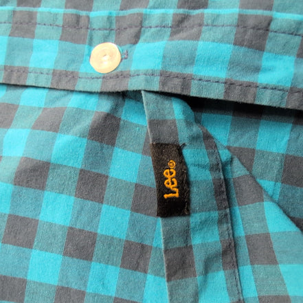 Chemise Lee Manches Courtes Bleue et Noire à Carreaux à Poche Taille XL