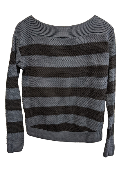 Pull Lauren Ralph Lauren femme S gris noir rayures grosse maille coton