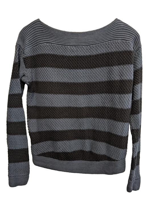 Pull Lauren Ralph Lauren femme S gris noir rayures grosse maille coton