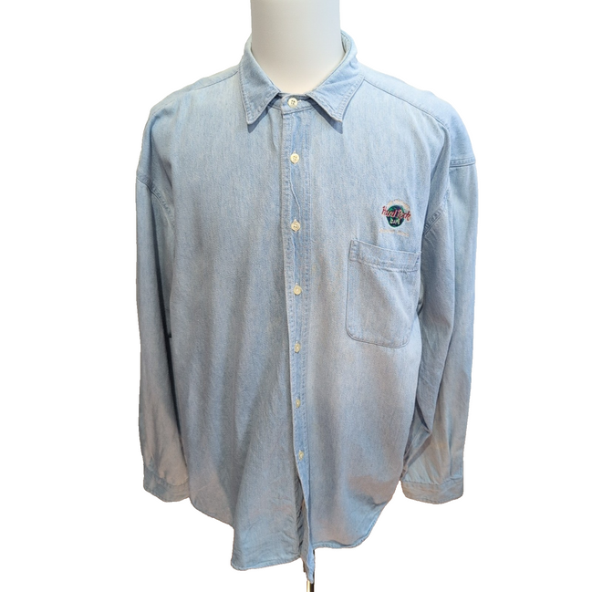 Hard Rock Cafe chemise vintage jean bleu clair logo brodé XL