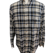 🌲 CHEMISE FLANELLE CHAPS L (G) À CARREAUX NOIR GRIS BLEU LOGO BRODÉ