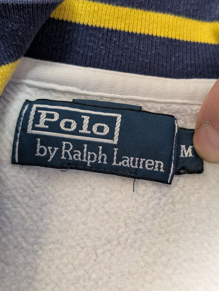 Pull Polo Ralph Lauren M Cricket Club Blanc Bleu Quart Zip 2 Poches