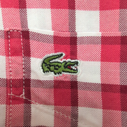 Chemise Lacoste XL Rouge Blanc Carreaux Coton Logo Vert Poche manches longues