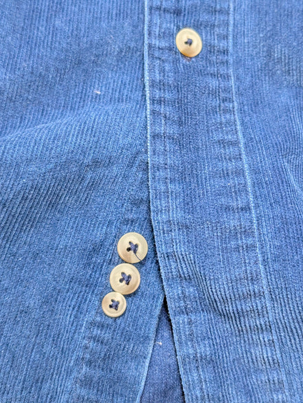 Chemise EDDIE BAUER T.L TALL Velours Côtelé Bleu Vtg Poches Boutons Cachés