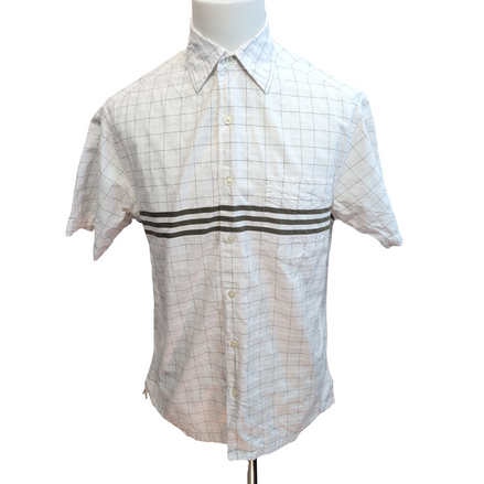 Chemise Nautica M Blanche Carreaux Kaki Manches Courtes 100% Coton
