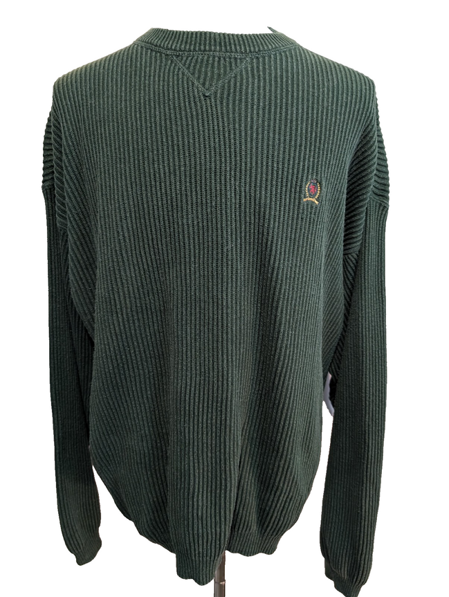 Pull Tommy Hilfiger vintage vert foncé écusson doré homme XL/XXL