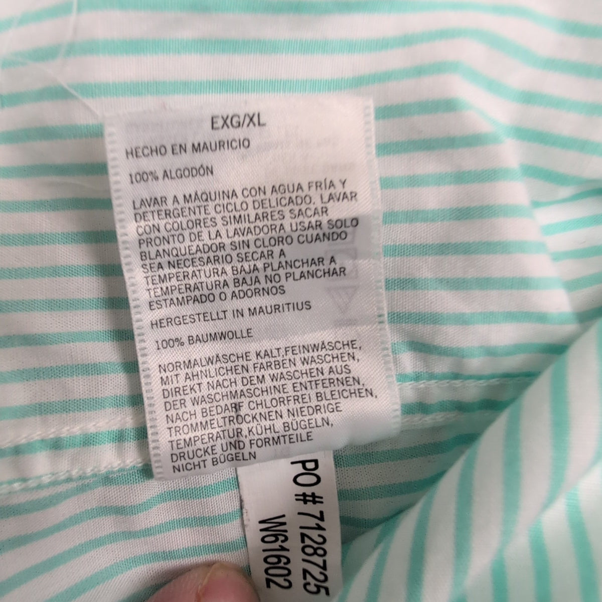 Chemise Nautica XXL Vert Pâle Rayures Logo Brodé Coton manches longues