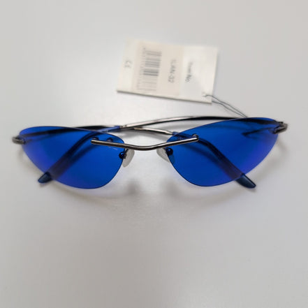 Lunettes de soleil Cyber Y2K Verres Bleus Branches Fines Métal Gris foncé brilla
