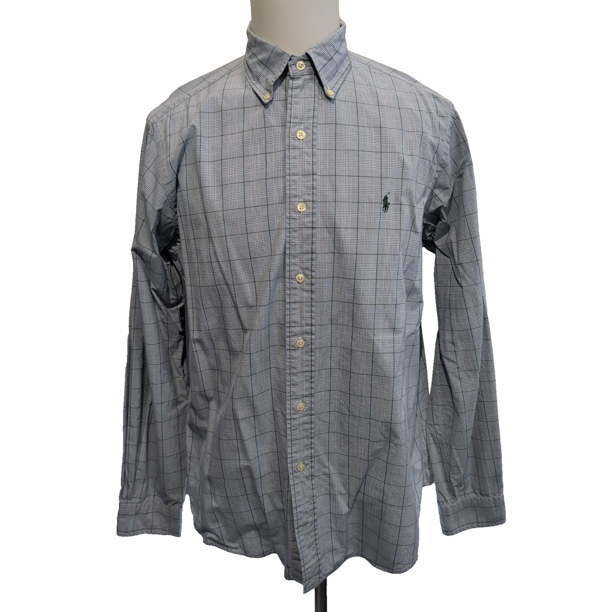 Chemise Ralph Lauren L Bleue Verte Carreaux Logo Vert Manches Longues