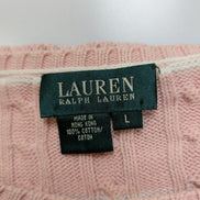 Pull Ralph Lauren (Lauren) Femme L Col Rond Rose Blanc Torsadé 100% Coton 🏷️