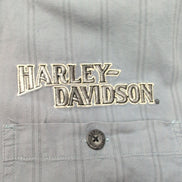 Chemise Harley-Davidson L Grise Rayures Broderies Avant Dos Manches courtes