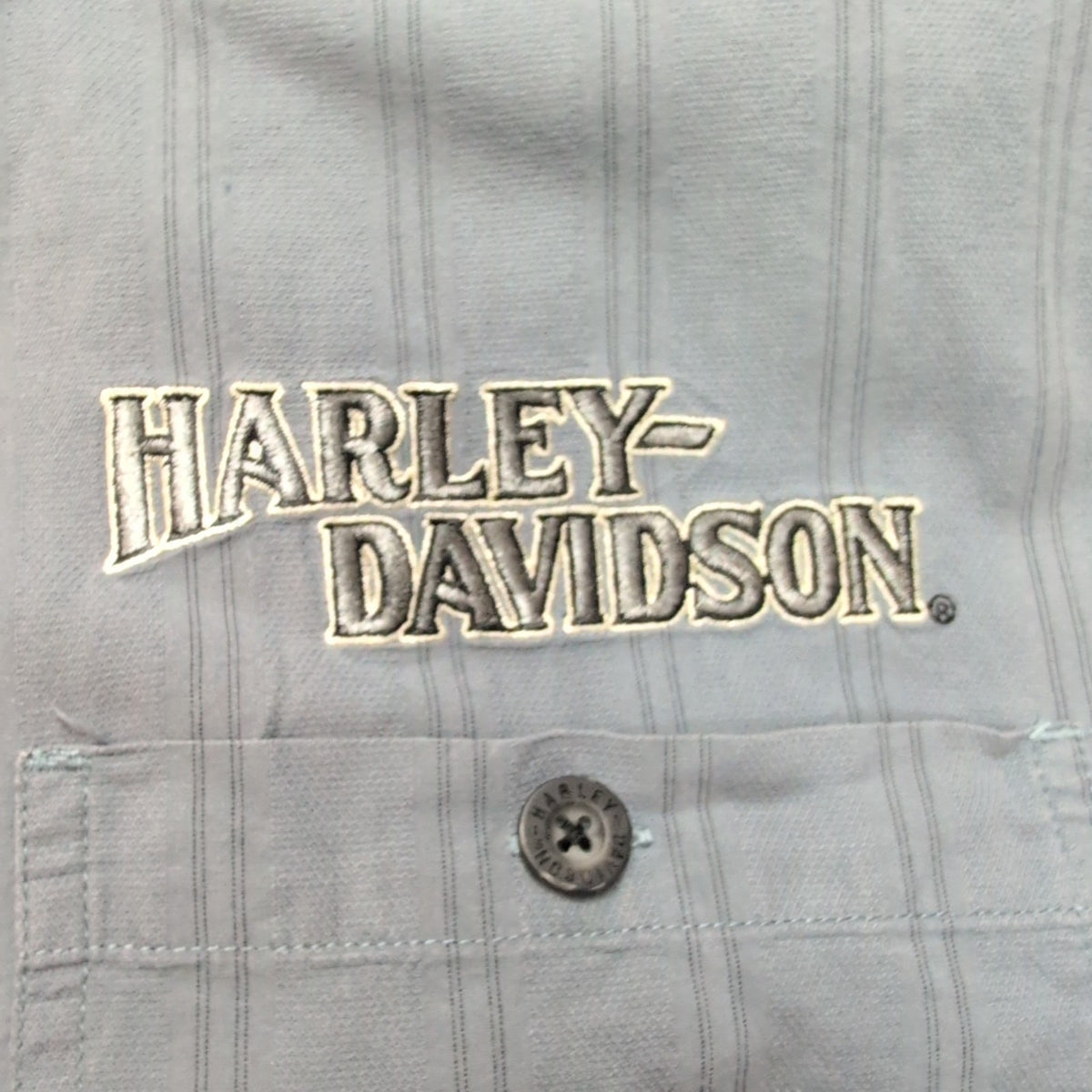 Chemise Harley-Davidson L Grise Rayures Broderies Avant Dos Manches courtes