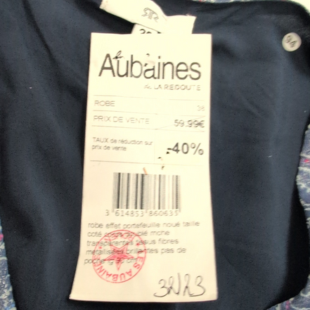 Robe La Redoute 38 Cache-Cœur Bleu Rose Paisley Brillante Neuve