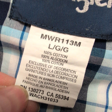 Chemise Wrangler Western Manches Longues Bleu et Blanc Taille L