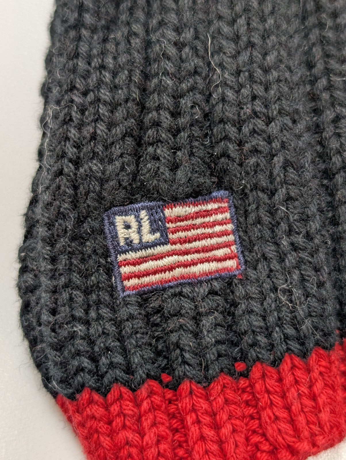 Écharpe Polo Ralph Lauren Vintage 100% Coton Drapeau Américain Noir Rouge 2m