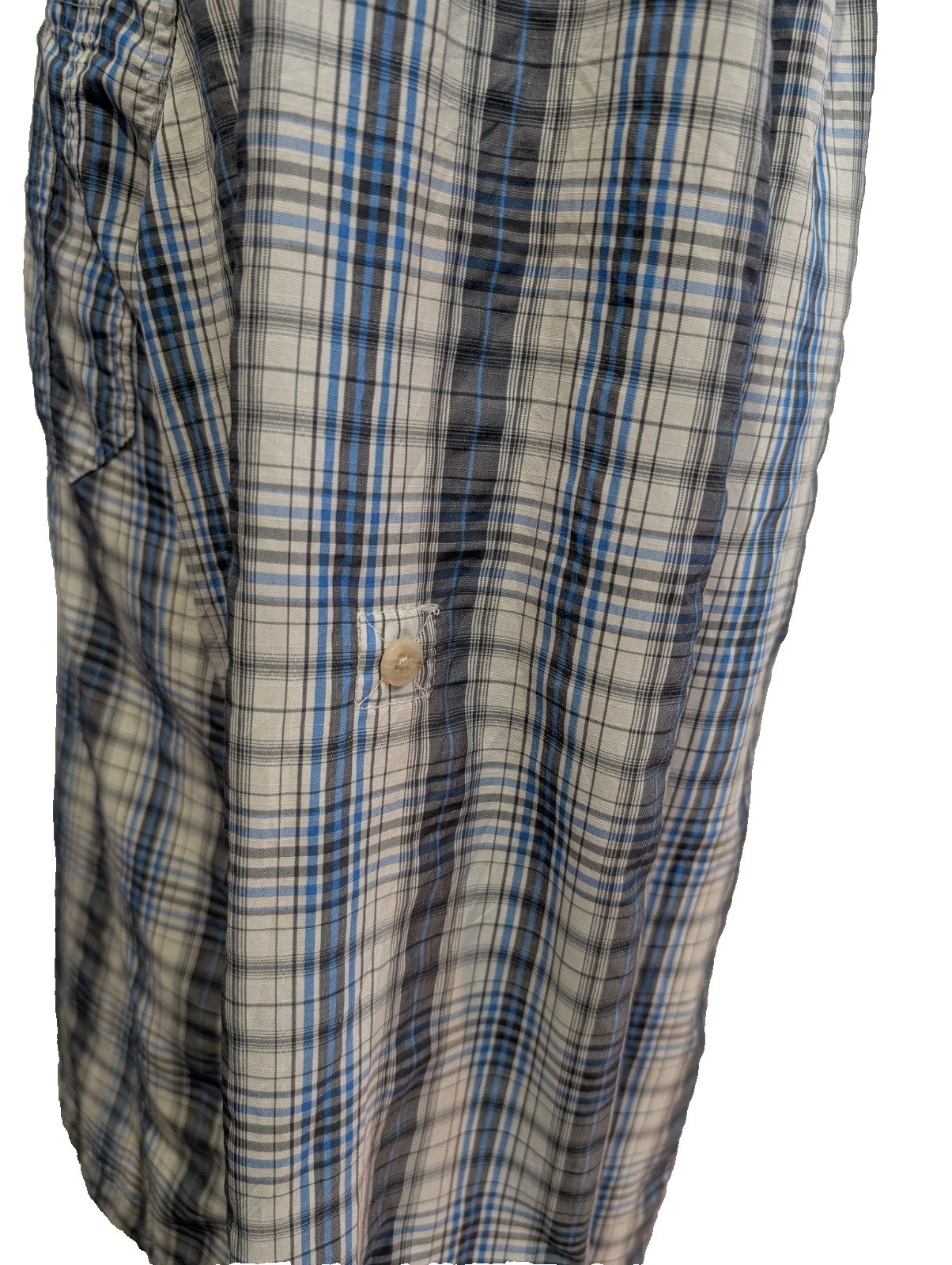 CHEMISE NYLON TECHNIQUE L.L. BEAN M (M) CARREAUX BLEU BLANC TREK