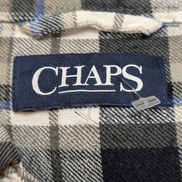 🌲 CHEMISE FLANELLE CHAPS L (G) À CARREAUX NOIR GRIS BLEU LOGO BRODÉ