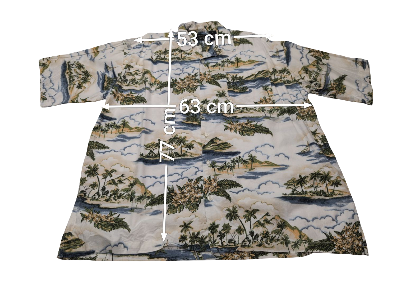 Chemise hawaïenne viscose et coton manches îles et palmiers courtes taille XL