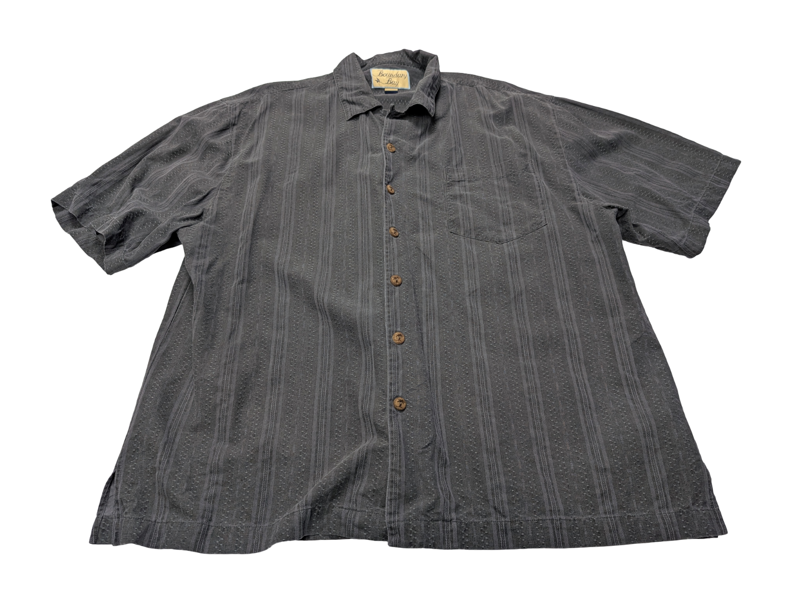 Chemise hawaïenne soie Boundary Bay gris foncé à rayures taille XL