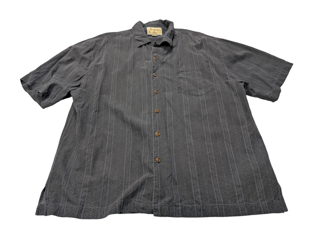 Chemise hawaïenne soie Boundary Bay gris foncé à rayures taille XL