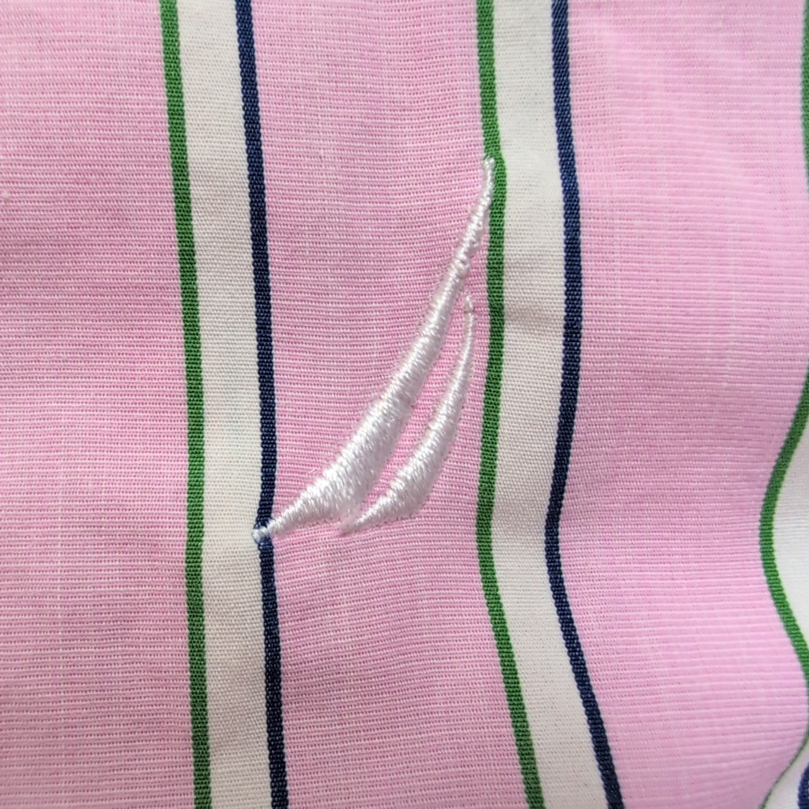 Nautica chemise 80s two ply coton rose pâle rayures vertes XL