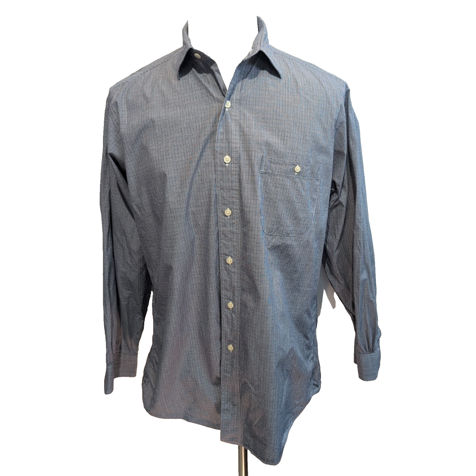 Chemise Brooks Brothers M/L Bleu Foncé Carreaux Coton Poche Boutonnée