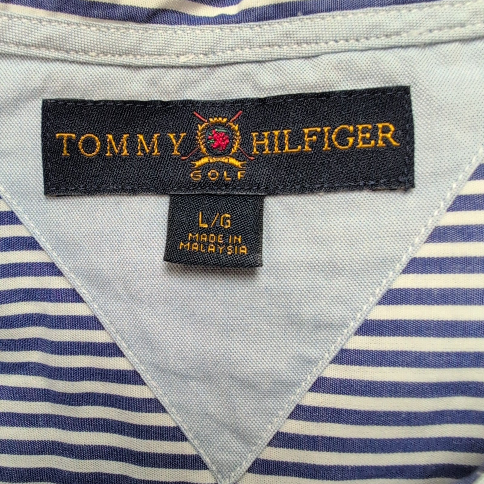 Chemise Tommy Hilfiger Golf Taille L Bleu et Blanc à Rayures Vintage