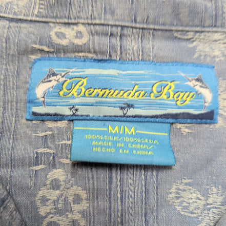 Chemise hawaïenne Bermuda Bay M bleue ananas palmiers 100% soie