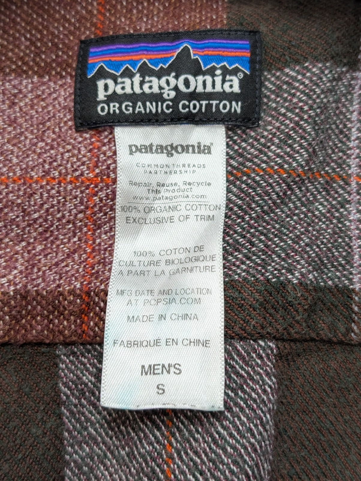 🏔️ Chemise PATAGONIA Flanelle Bio S Carreaux Rouge Marron |295S