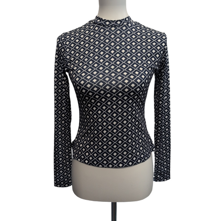 Haut Femme REFKA Taille 36 Bleu Marine Motif Losanges Manches Longues Neuf