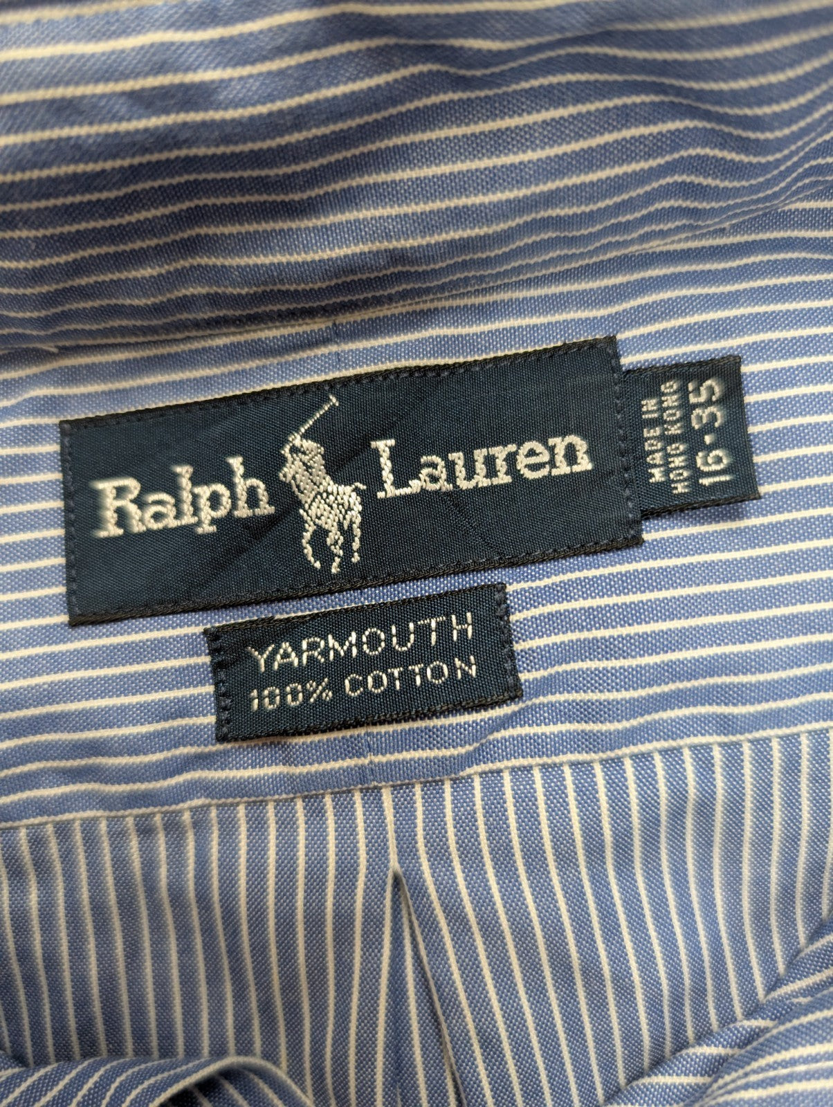 Chemise Ralph Lauren Manches Longues Yarmouth Rayures Bleu Blanc L