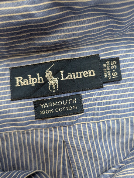 Chemise Ralph Lauren Manches Longues Yarmouth Rayures Bleu Blanc L