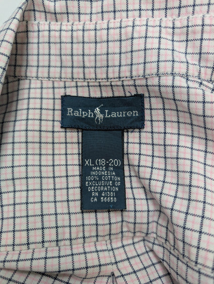 Ralph Lauren Chemise Homme M/L Rose Blanc Carreaux Gingham Manches Longues Custo