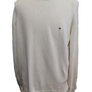 Pull Tommy Hilfiger Blanc Double Col Rose Coton Taille XL (XLTG) Homme/Femme