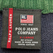 Pull Chaud Vtg Polo Ralph Lauren Jeans Co Bicolore Bleu Marine/Vert Col Rond XL
