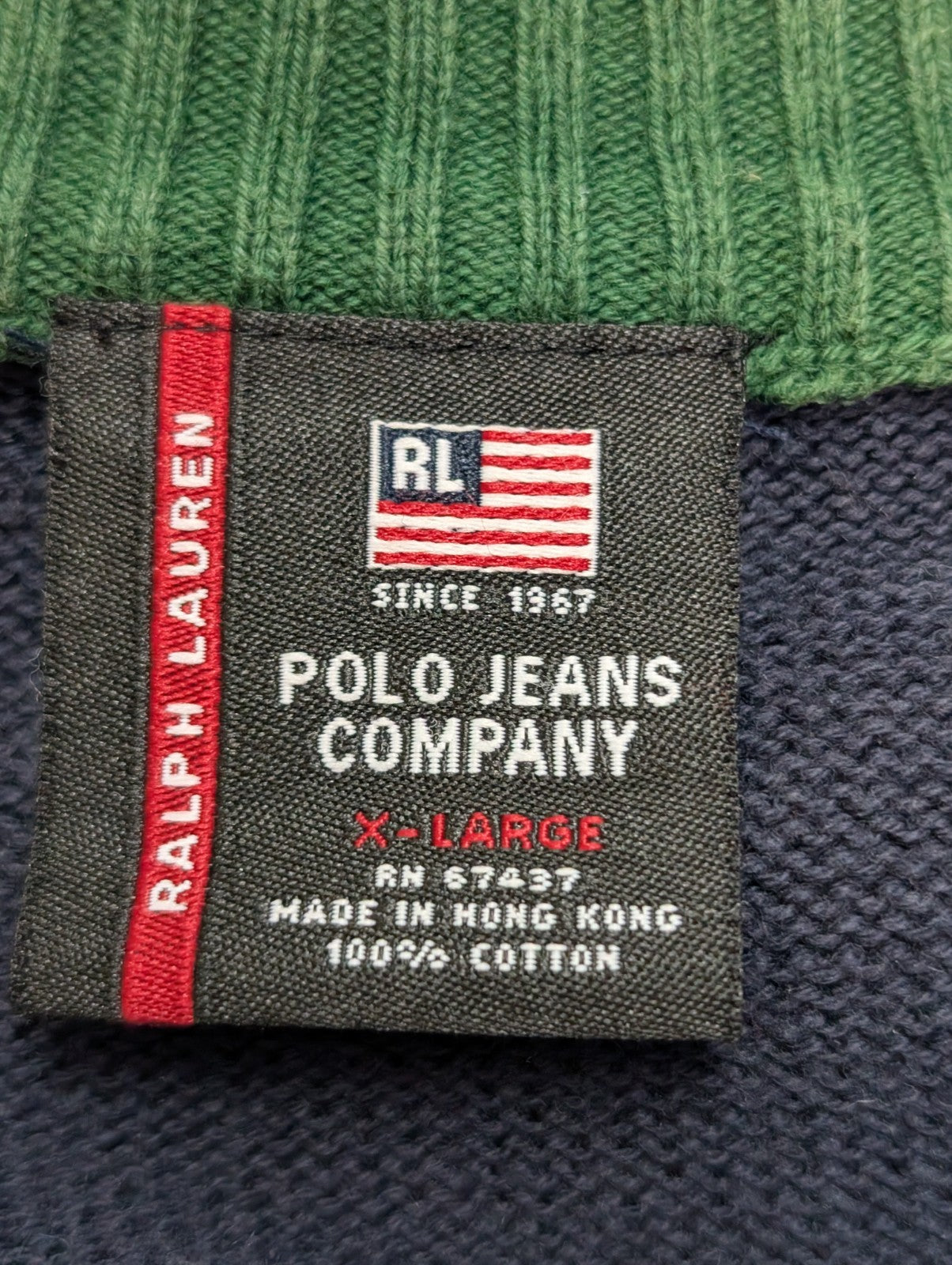 Pull Chaud Vtg Polo Ralph Lauren Jeans Co Bicolore Bleu Marine/Vert Col Rond XL