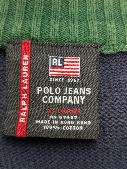 Pull Chaud Vtg Polo Ralph Lauren Jeans Co Bicolore Bleu Marine/Vert Col Rond XL