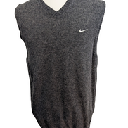 Pull sans Manche Nike Golf Col V Laine Gris Foncé Vintage Taille L