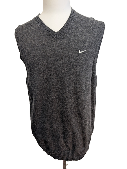 Pull sans Manche Nike Golf Col V Laine Gris Foncé Vintage Taille L