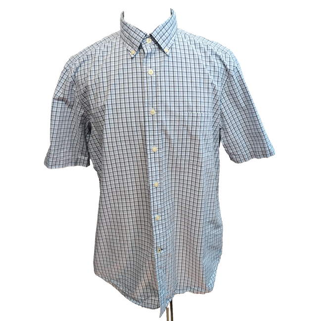Chemise Nautica L Bleu Carreaux 100% Coton Logo Manches Courtes