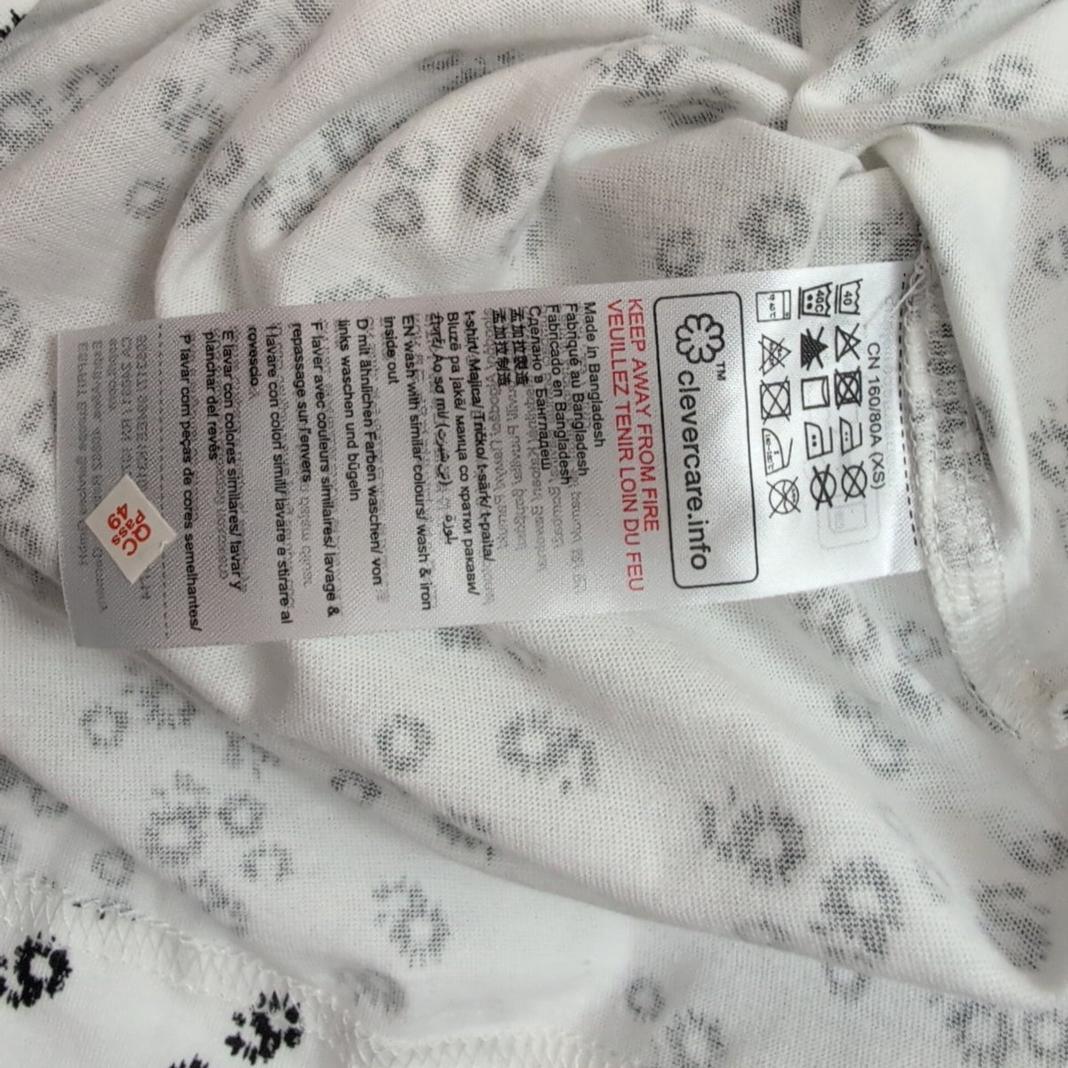 Haut Esprit Femme S Blanc Motif Fleuri Noir Manches Courtes Neuf