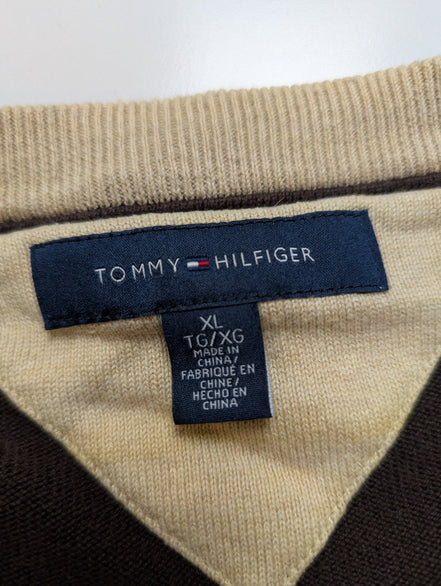 Pull Tommy Hilfiger Col V Marron Chocolat - Taille XXL (Étiquette XLTG)