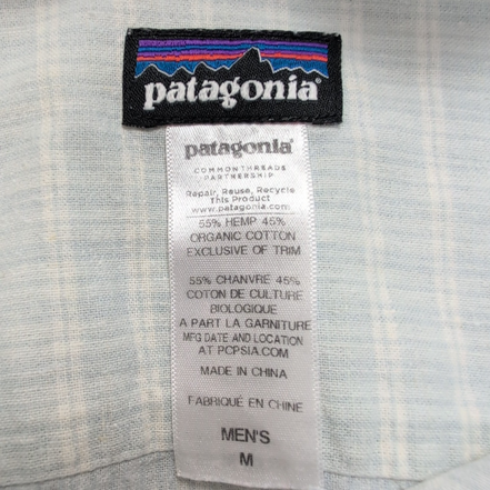 Chemise Patagonia M Bleu Carreaux Chanvre Coton Manches Courtes