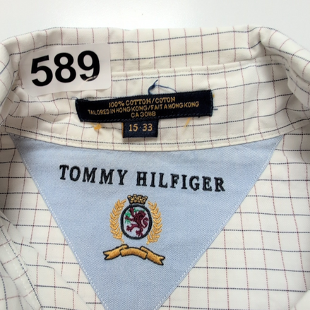 Chemise Tommy Hilfiger Homme Taille M Blanche petits Carreaux Col Pression
