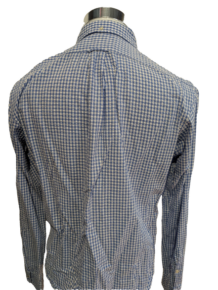 Chemise Polo Ralph Lauren Shirt M Custom Fit Bleu Blanc Gaufrée Sans Logo Button
