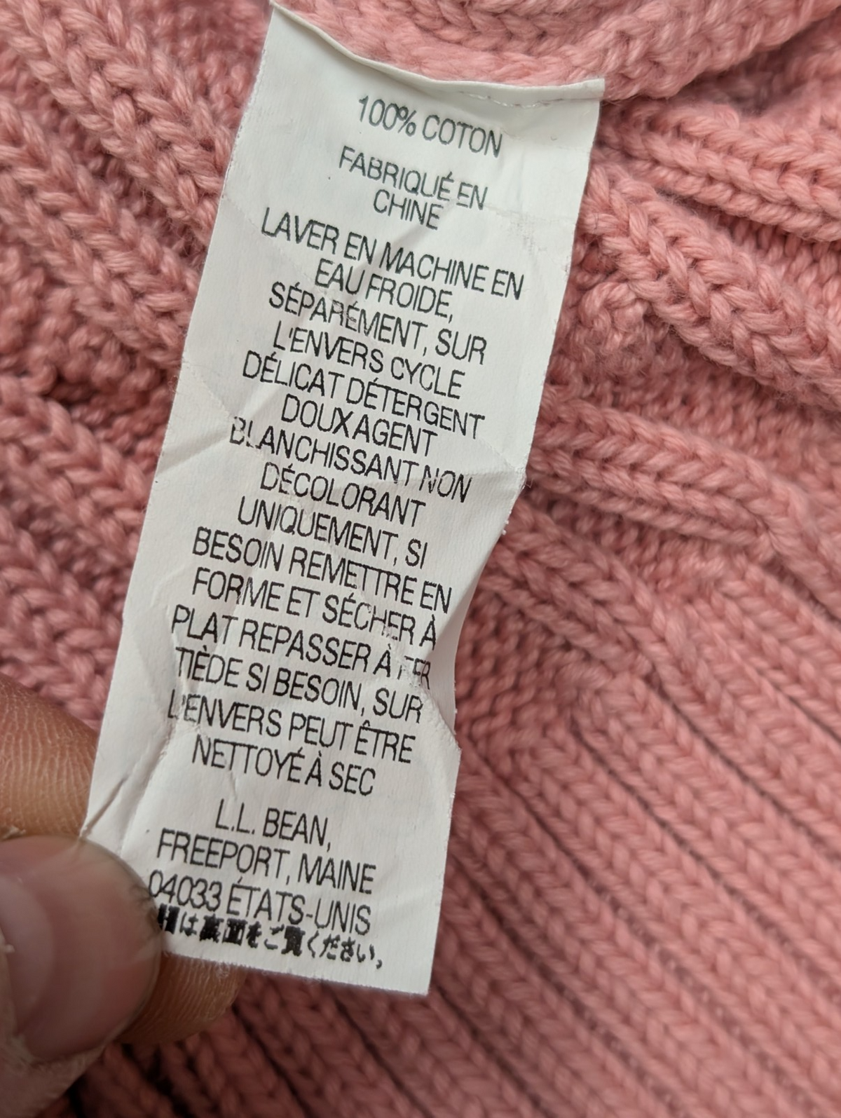 Pull L.L.Bean Femme L Rose Poudré Col Roulé Torsadé 100% Coton