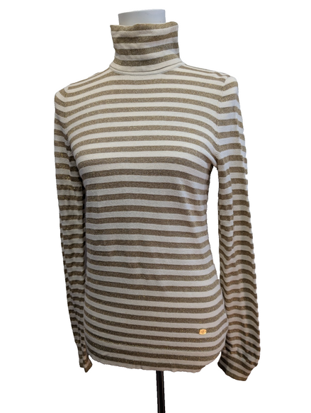 Pull Ralph Lauren (Lauren) Femme M Blanc Cassé Rayures Dorées Métal Chic 🏷️