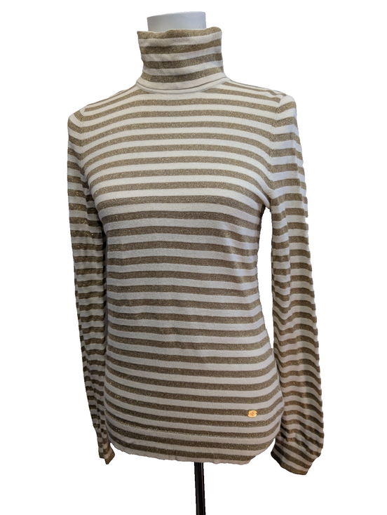 Pull Ralph Lauren (Lauren) Femme M Blanc Cassé Rayures Dorées Métal Chic 🏷️
